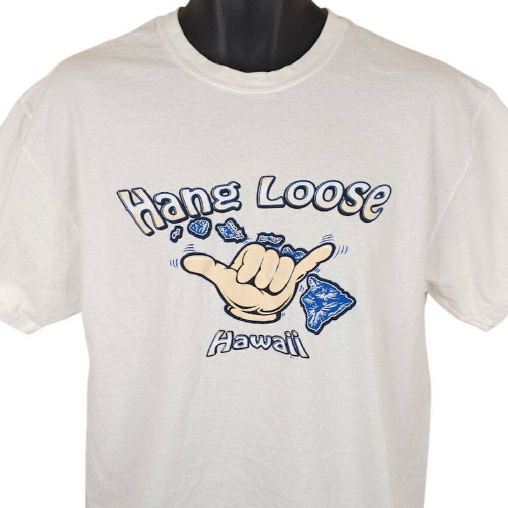 Vintage Hang Loose Hawaii T Shirt Mens Size Large White 90s Y2K Hawaiian